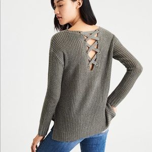 American Eagle Green Lace-up-back Sweater